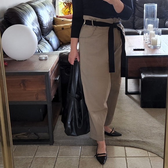 Brunello Cuccinelli wide leg beige high waist criss cross waist pants Sz 6 - Picture 3 of 11